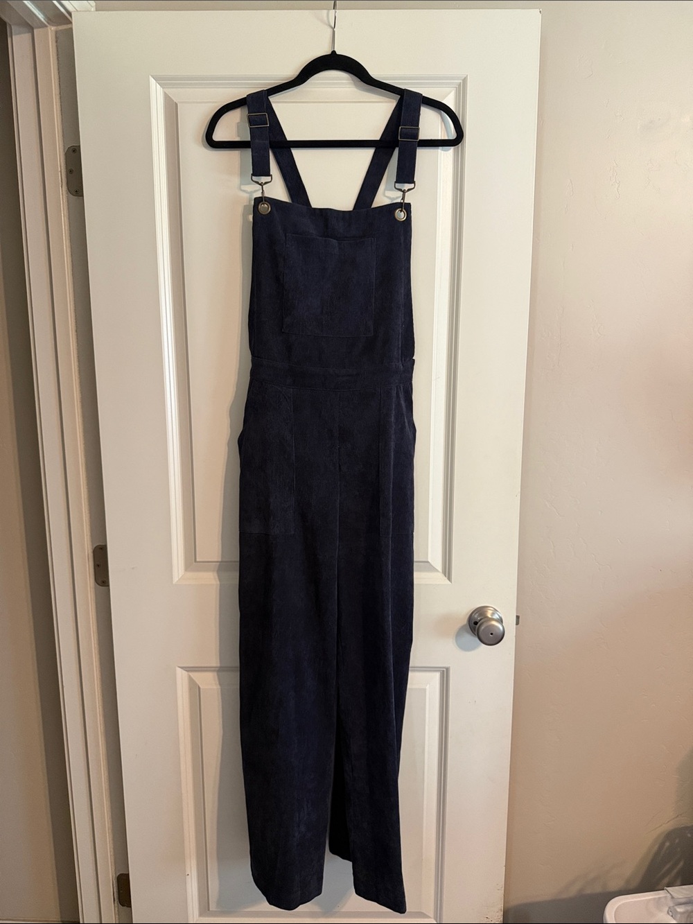 Navy Corduroy Wide-Leg Overall Jumpsuit